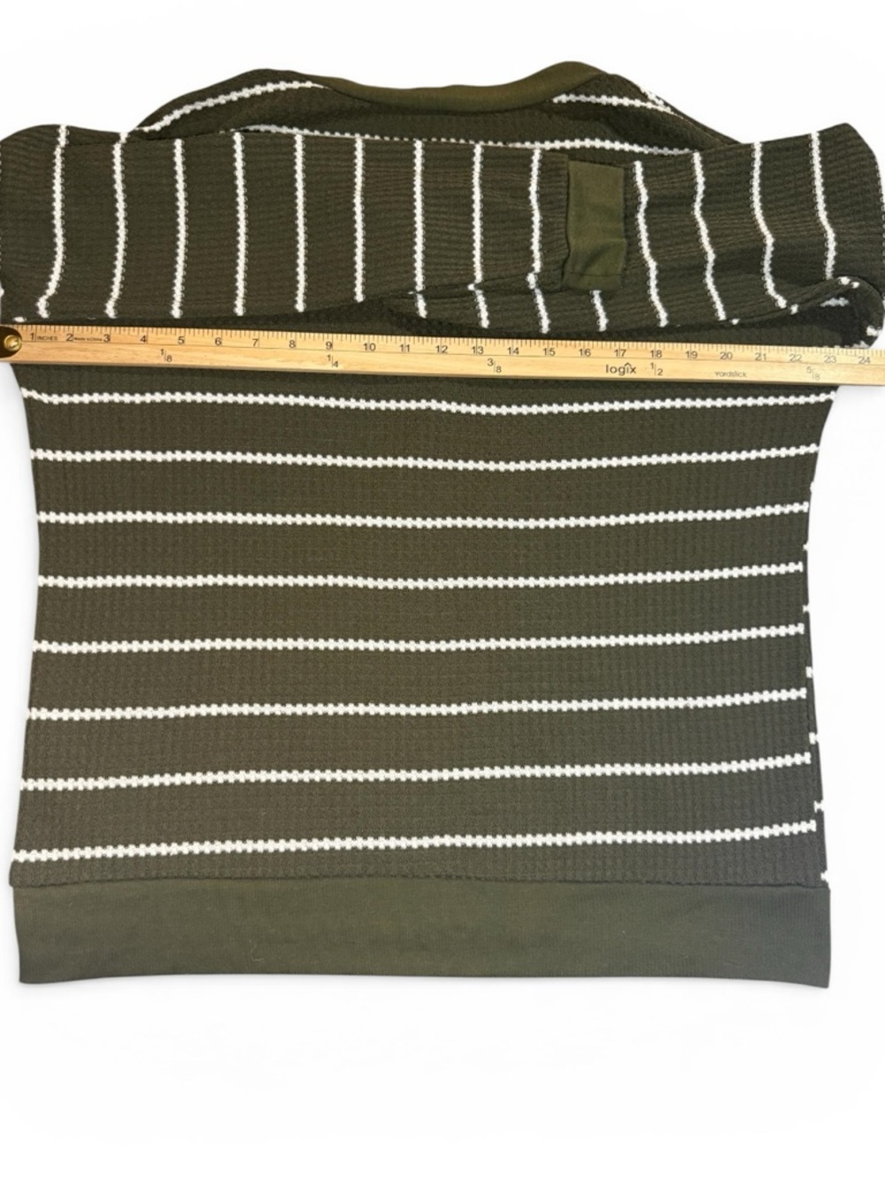 Medium Vanilla Bay Olive Green White Striped Wrap Top Waffle Knit Spring Fall - Picture 5 of 6